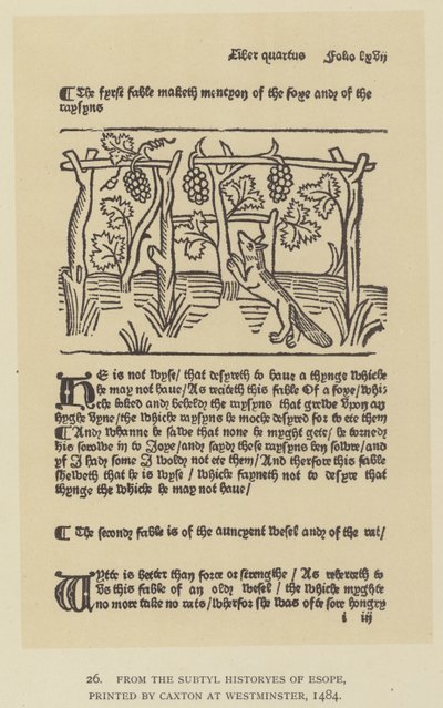 Esopen Subtyl Historyesista, painanut Caxton Westminsterissä tekijältä English School
