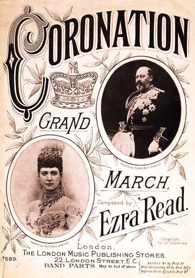 Ezra Readin (litho) säveltäjän "Coronation Grand March" -musiikkikappaleen etukansi tekijältä English School