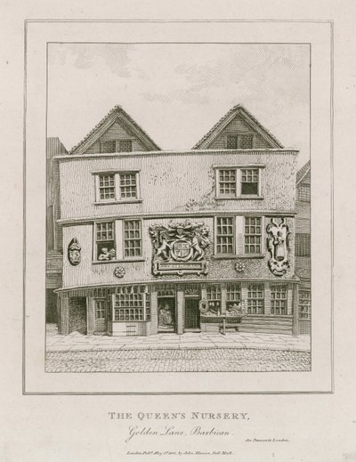 Fortune-teatterin edessä, miltä se näytti vuonna 1800, kun se oli muutettu myymäläksi tekijältä English School