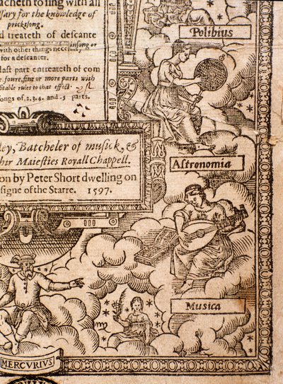 Frontispiece from A Plaine ja Easy Introduction to Practicall Musicke, Thomas Morley, Detail, 1597 tekijältä English School