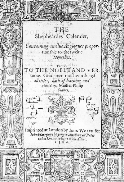 Esmond Spenserin (1552-99) Shepheardes-kalenterin etukappale, julkaistu 1586 tekijältä English School