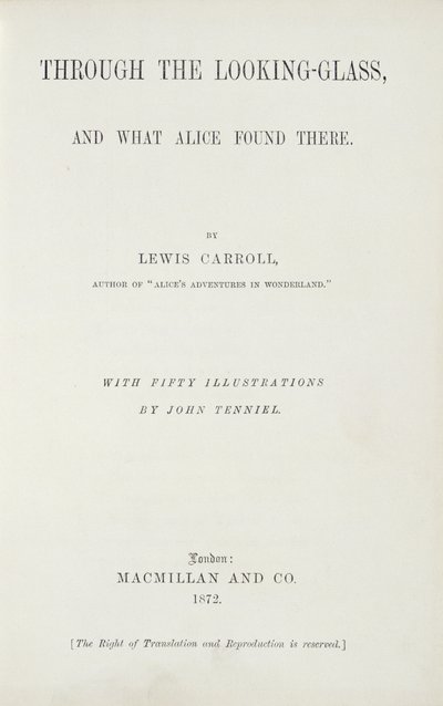 Lewis Carrollin (1833-98) Etukappale Alicelle katselasien läpi, julkaisija Macmillan, 1872 tekijältä English School