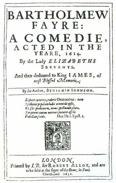 Etukappale Bartholomew Fayrelle: Benjamin Jonsonin (15723-1637) komedia, 1631 tekijältä English School