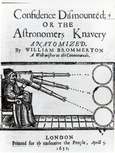 Frontispiece to Confidence irrotettu; tai William Brommertonin Astronomers Knavery Anatomized, julkaistu 1652 tekijältä English School