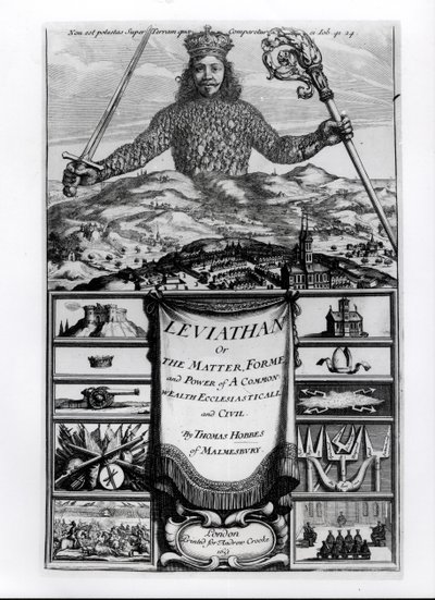 Malmesburyn Thomas Hobbesin (1588-1679) esikuva Leviathanille tai yhteisen rikkauden asia, muoto ja voima kirkollinen ja siviili, 1651 tekijältä English School