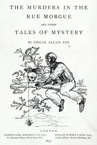 Edgar Allan Poen teos The Murders in the Morgue ja muita mysteeritarinoita, julkaistu vuonna 1893 tekijältä English School
