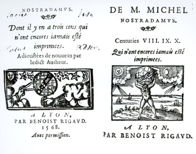 Etukappale M. Michel Nostradamusin ennustuksille, pub. kirjoittanut Benoist Rigaud, 1568 tekijältä English School