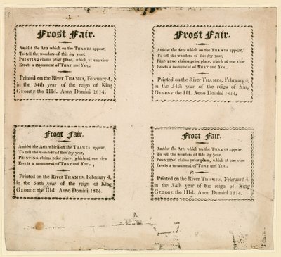 Frost Fair 1814 - jäälle painettu matkamuisto tekijältä English School