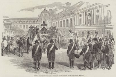 Marsalkka Exelmansin hautajaiskulkue Invalidien kirkkoon Pariisissa (kaiverrus) tekijältä English School