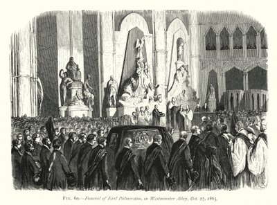 Earl Palmerstonin hautajaiset Westminster Abbeyssa 27. lokakuuta 1865 (kaiverrus) tekijältä English School