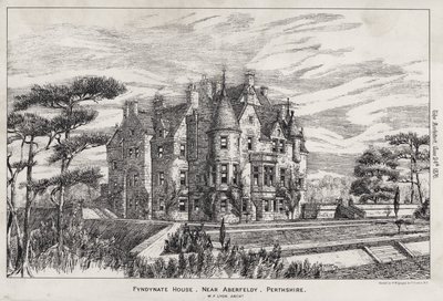 Fyndynate House, lähellä Aberfeldyä, Perthshire (kaiverrus) tekijältä English School