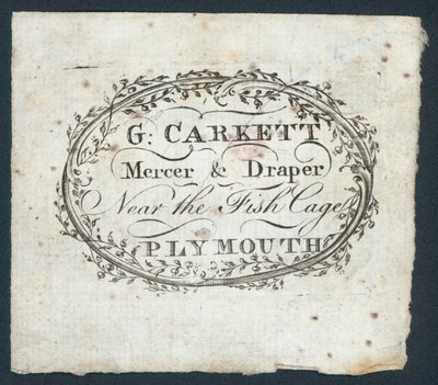 G Carkett, mercer ja draper, kauppakortti tekijältä English School