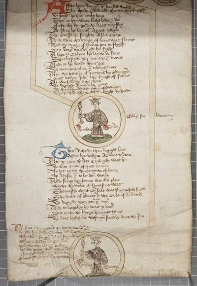 Englannin kuninkaiden sukututkimuspaperi, n. 1440-1479 (kynä ja muste pergamentille) tekijältä English School