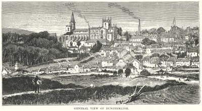 Dunfermlinen yleisnäkymä (kaiverrus) tekijältä English School