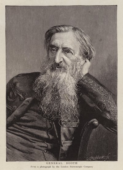 Kenraali William Booth, brittiläinen pelastusarmeijan (litho) perustaja tekijältä English School