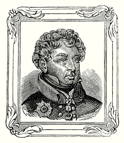 Yrjö Augustus Fredrik IV, Yrjö III:n poika, syntyi 12. elokuuta 1762, julistettiin 31. tammikuuta 1820 ja kruunattiin 19. heinäkuuta 1821 (kaiverrus). tekijältä English School