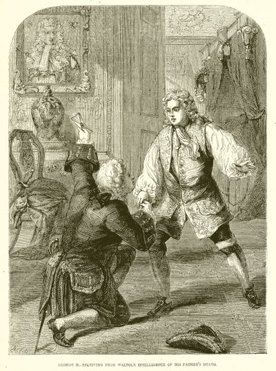 George II., joka saa Walpolelta isänsä tiedustelupalvelun tekijältä English School