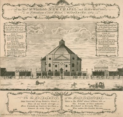 George Whitfieldin uusi kappeli ja almutalot Tottenham Court Roadilla, Lontoossa, 1764 tekijältä English School