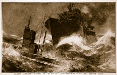 Brittiläisen Destroyer Badgerin jyrsimä saksalainen sukellusvene Belgian rannikolla, 1914-19 tekijältä English School