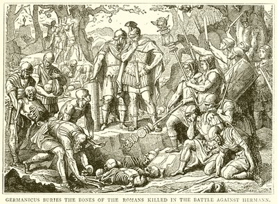 Germanicus hautaa Rooman luut, jotka kuolivat taistelussa Hermannia vastaan tekijältä English School