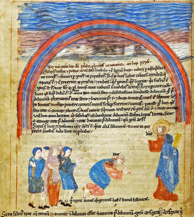 Jumala ja Nooa solmivat liiton, Vanha englantilainen heksateukki, Cotton Claudius B IV f.16v (pergamentti). tekijältä English School