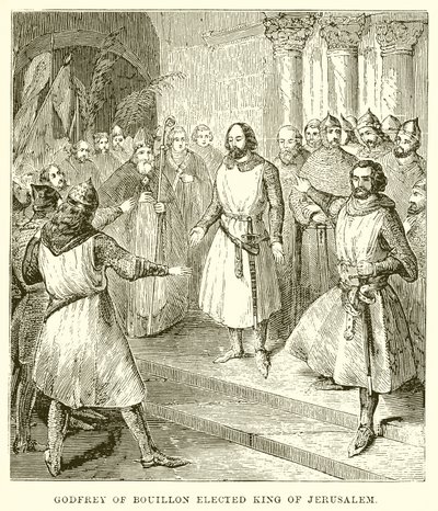 Godfrey of Bouillon valittiin Jerusalemin kuninkaaksi tekijältä English School