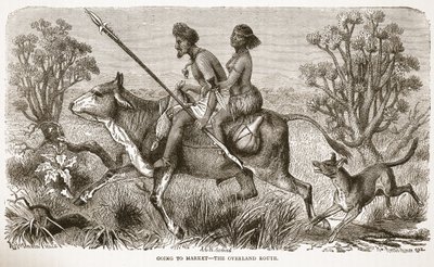 Markkinoille menossa - maantie, kuvitus J. Ewing Richien David Livingstonen elämän ja löytöjen kuvapainoksesta, pub. kirjoittanut A. Fullarton & Co., 1876 tekijältä English School