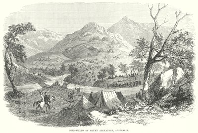 Mount Alexanderin kultakentät, Australia (kaiverrus) tekijältä English School