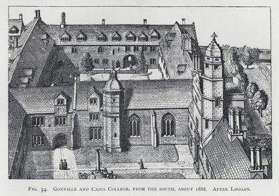 Gonville ja Caius College, etelästä, noin 1688, Logganin jälkeen (kaiverrus) tekijältä English School