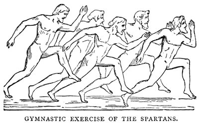 Spartalaisten voimistelu, kuvitus teoksesta The Illustrated History of the World, n. 1880 tekijältä English School