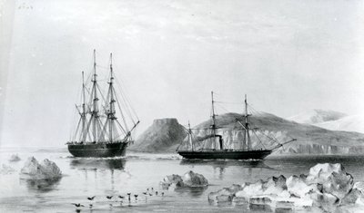 HMS:n apu John Harrow Mountin ohittamisessa North Wellington Channelissa vuonna 1853 (litografia) tekijältä English School