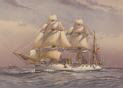 HMS Calliope, 3. luokan risteilijä (värilitografia). tekijältä English School
