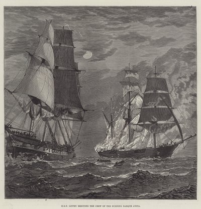 HMS Liffey pelastaa Burning Barquen Anitan miehistön (kaiverrus) tekijältä English School