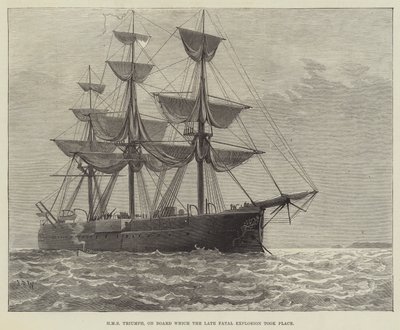 HMS Triumph, jolla myöhäinen kohtalokas räjähdys tapahtui (kaiverrus) tekijältä English School