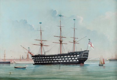HMS Victory Portsmouthin satamassa, n. 1860 tekijältä English School