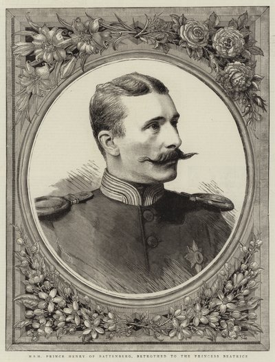 H S H Battenbergin prinssi Henry, kihlattu prinsessa Beatricen kanssa (kaiverrus) tekijältä English School