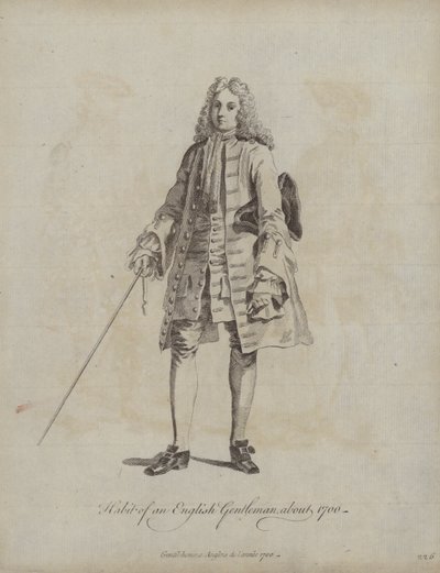 Englantilaisen herrasmiehen tottumus noin 1700 (kaiverrus). tekijältä English School