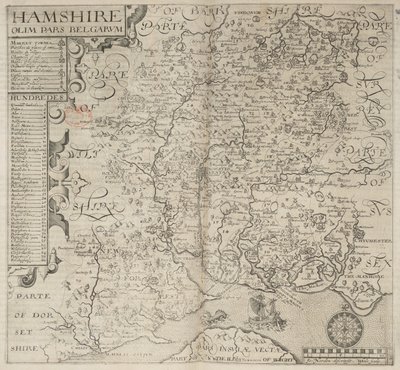Hampshire, entinen osa belgialaisia. J. Norden kuvaili W. Hole sculp., Camdenin "Britanniasta". 6. painos. fol. 187 (kaiverrus) tekijältä English School