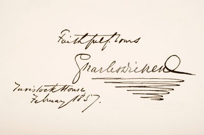 Charles Dickensin käsiala ja allekirjoitus, 1857 tekijältä English School