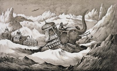 Hannibal (247 - n. 183 eKr.) ja hänen sotanorsunsa Alppien ylityksessä tekijältä English School