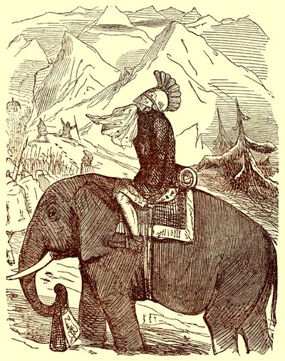 Hannibal Crossing the Alps, kuvitus Gilbert Abbott a Beckettin teoksesta The Comic History of Rome, julkaistu noin 1850 (digitaalisesti paranneltu kuva) tekijältä English School