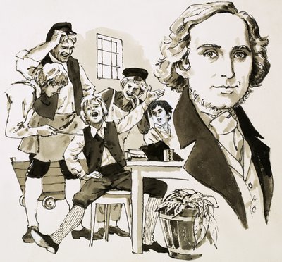 Hans Christian Andersen viihdyttää oppisopimustovereitaan laulamalla tekijältä English School