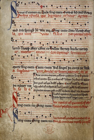 Harl 978 fol.11v Sumer on icumen in, Summer Canonista (Reading Rota) (vellum) tekijältä English School