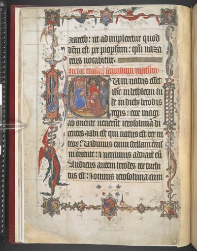 Harley MS 7026, f.7v, Adoration of the Magi Historiallinen alkukirjain, 