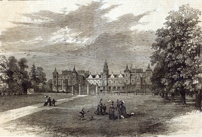 Hatfield House, Salisburyn markiisin kotipaikka, "The Illustrated London News", 11. heinäkuuta 1874 (kaiverrus) tekijältä English School