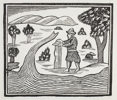 Hän pitää kirjaa ajasta ja tapahtumista, kuvitus John Ashtonin pubista Chap-books of the Eightenth Century. 1882 tekijältä English School
