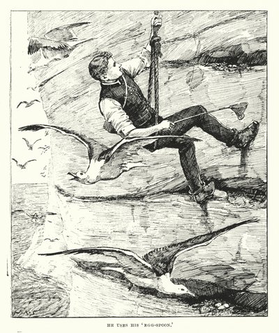 Hän käyttää "munalusikkaansa" (kaiverrus). tekijältä English School