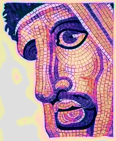 Mosaiikkipää, Issuksen taistelusta, kuvitus James Wardin Historic Ornamentista, julkaistu 1897 (digitaalisesti paranneltu kuva) tekijältä English School