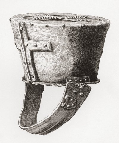 Kypärä Castle Pomeroysta Englannista, vuodelta 1100-luvulta, Brittiläisen armeijan alkuperästä, edistymisestä ja varusteista, julkaistu 1868. tekijältä English School