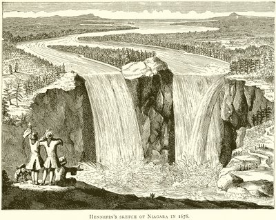 Hennepinsin luonnos Niagarasta vuodelta 1678 tekijältä English School